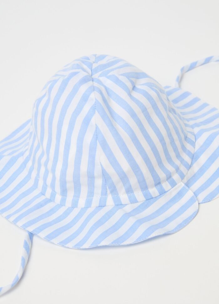 ⁦Baby Woven Sun Hat – Cream & Blue⁩ - الصورة ⁦2⁩