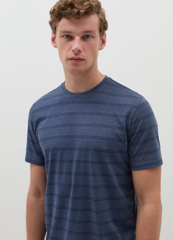 ⁦Men's Short-Sleeve Striped Pyjama Set – Blue⁩ - الصورة ⁦2⁩