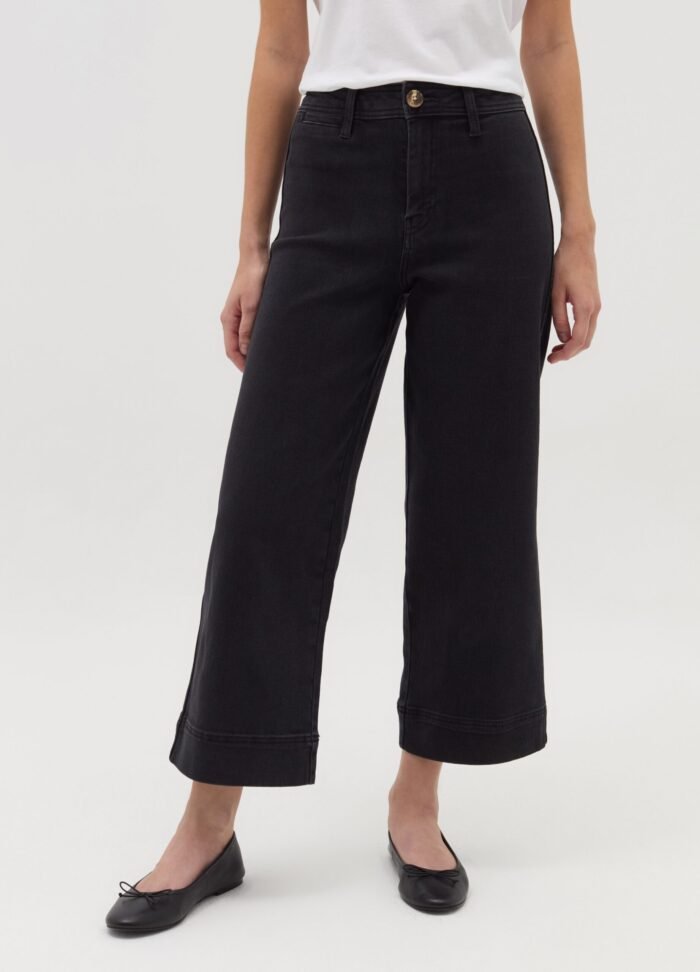 ⁦Women's Stretch Culottes – Black⁩ - الصورة ⁦2⁩