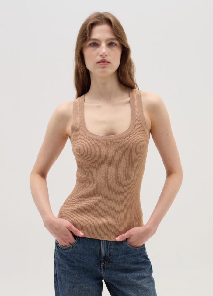 ⁦Women's Lurex Ribbed Top – Clay⁩ - الصورة ⁦2⁩