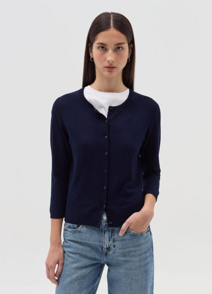⁦Women's 3/4-Sleeve Cardigan – Navy⁩ - الصورة ⁦2⁩