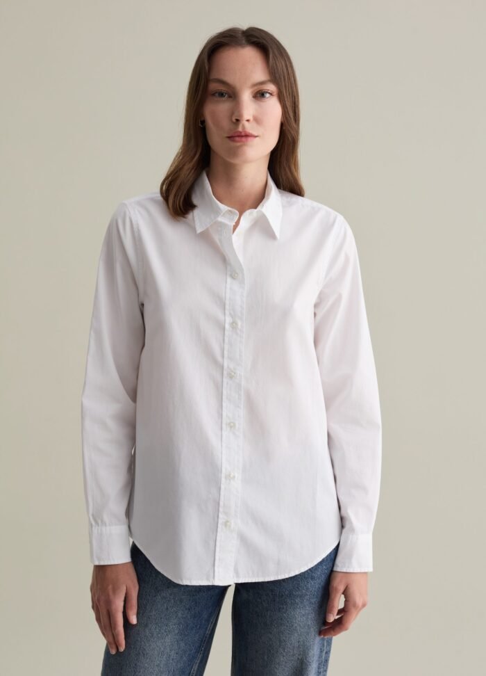 ⁦Women's Poplin Shirt – White⁩ - الصورة ⁦2⁩