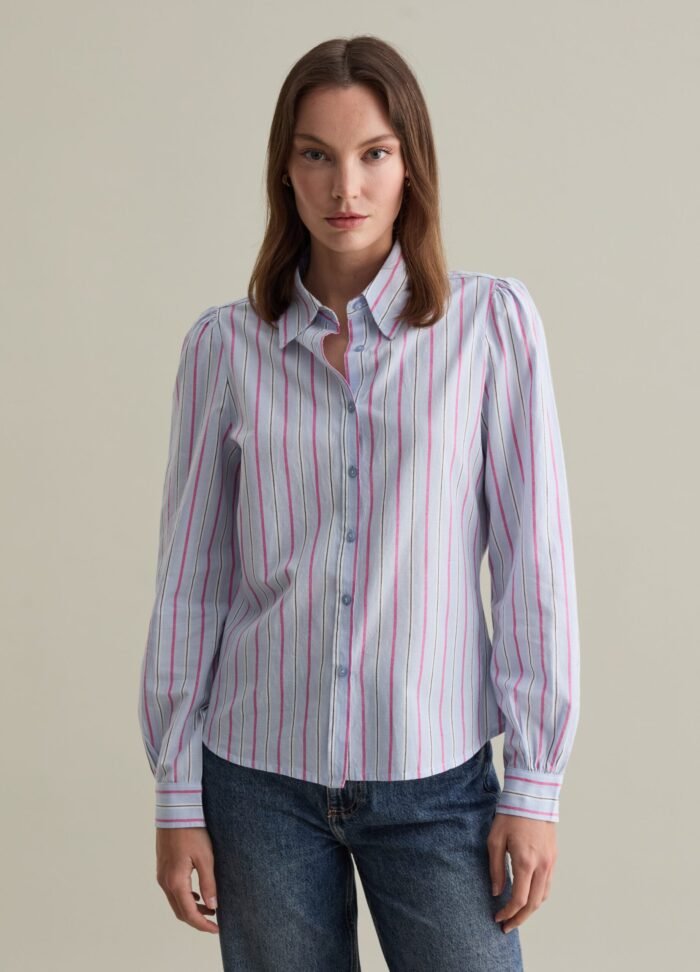 ⁦Women's Yarn-Dyed Striped Shirt⁩ - الصورة ⁦2⁩