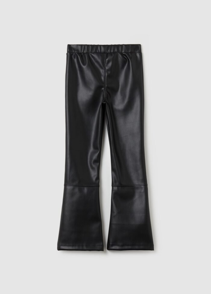 ⁦Girls' Faux-Leather Leggings – Black⁩ - الصورة ⁦2⁩