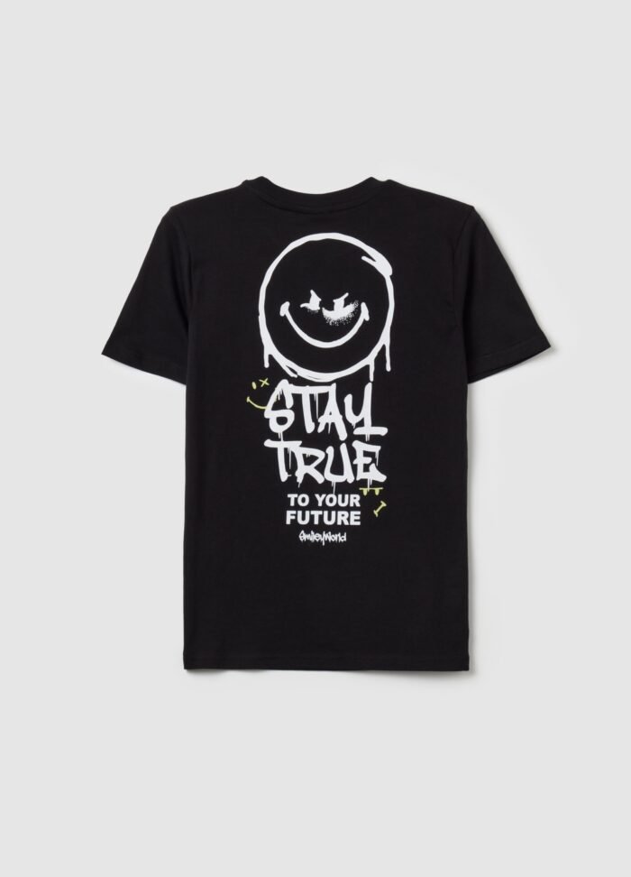 ⁦Boys' Smiley T-Shirt – Black⁩ - الصورة ⁦2⁩