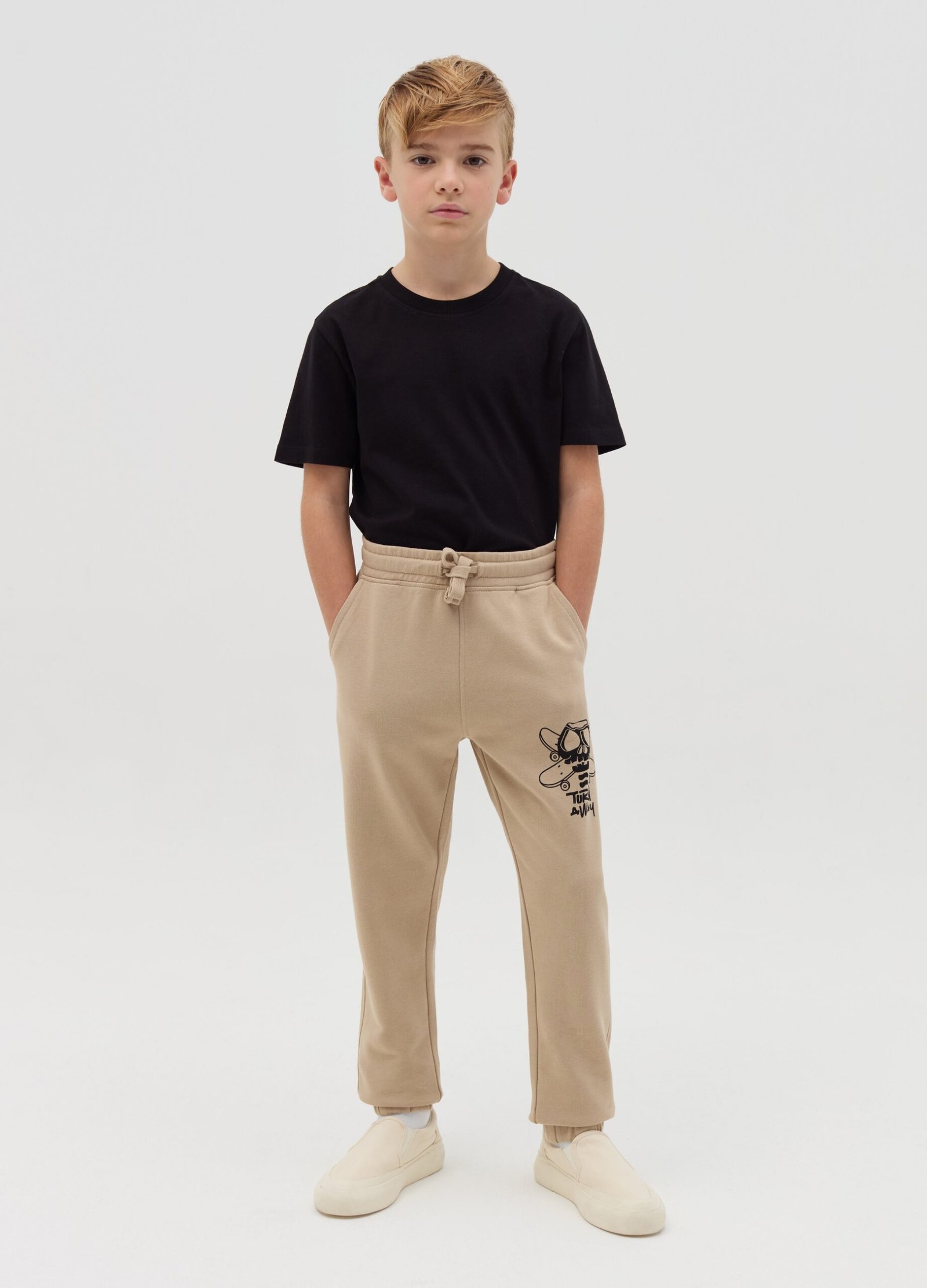 13313070.jpg Boys' Printed Joggers – Pale Khaki - Image 1