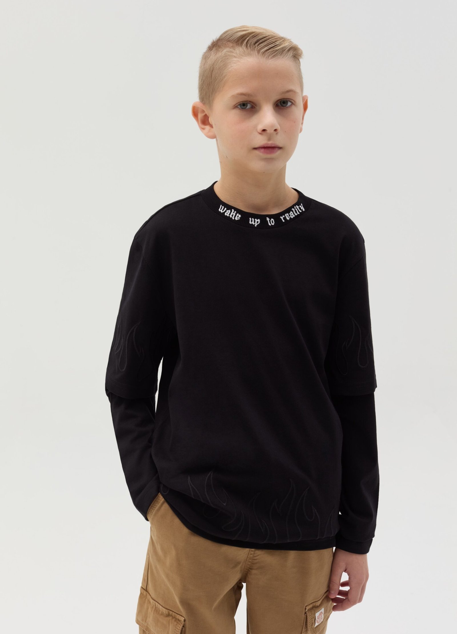 13376223.jpg Boys' Embroidered T-Shirt – Black - Image 1