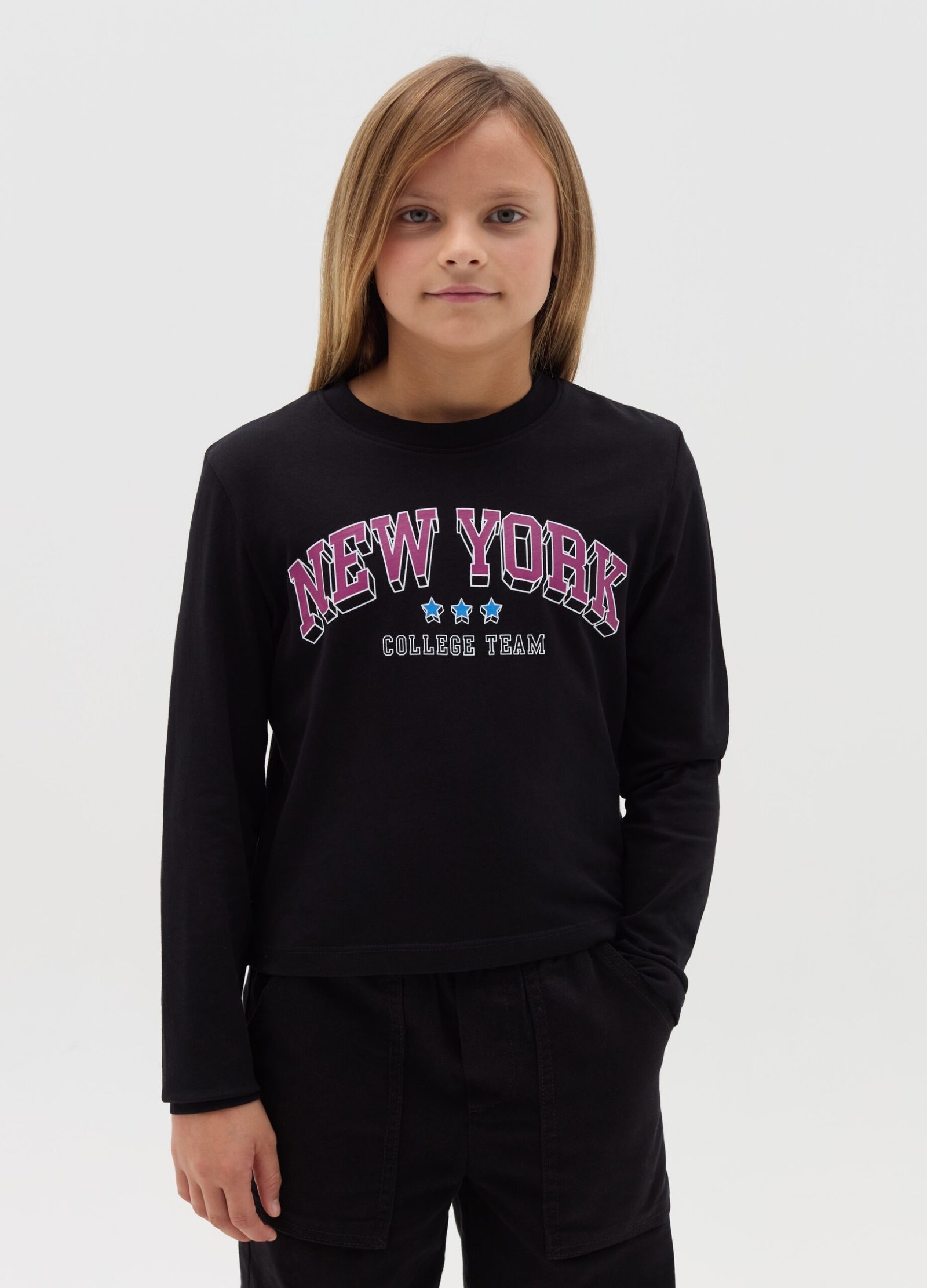 13378724.jpg Girls' Cropped Long-Sleeve T-Shirt – Black - Image 1