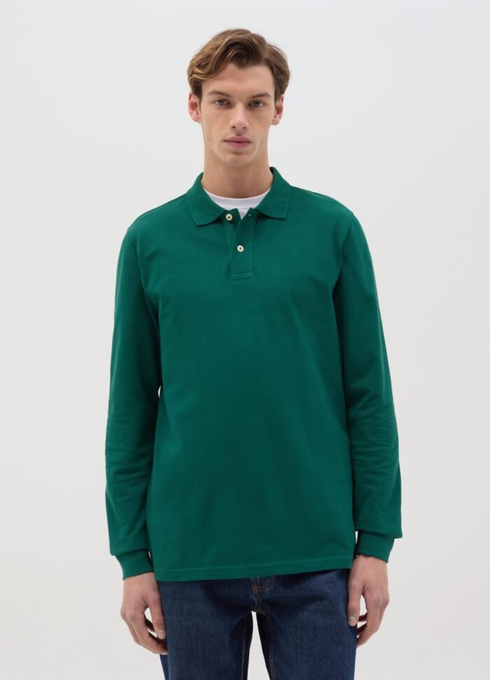 Men's Long-Sleeve Polo Shirt – Evergreen - Image 2