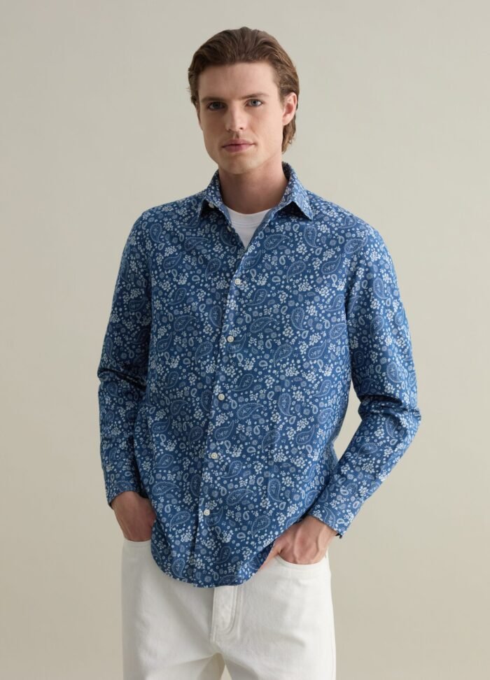 Men's Printed Shirt – Light Blue & White - Image 2