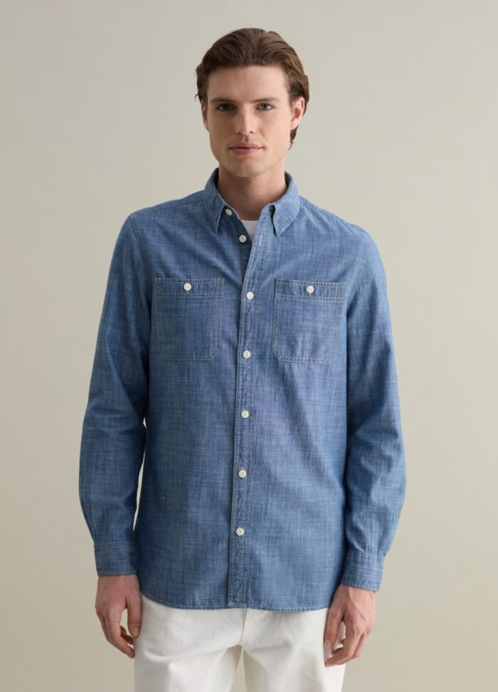 ⁦Men's Chambray Shirt – Blue⁩ - الصورة ⁦2⁩