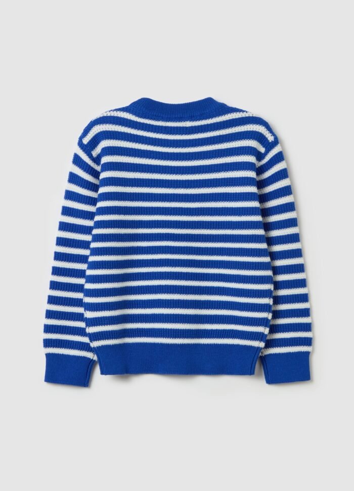 ⁦Boys' Striped Round-Neck Jumper – White & Blue⁩ - الصورة ⁦2⁩