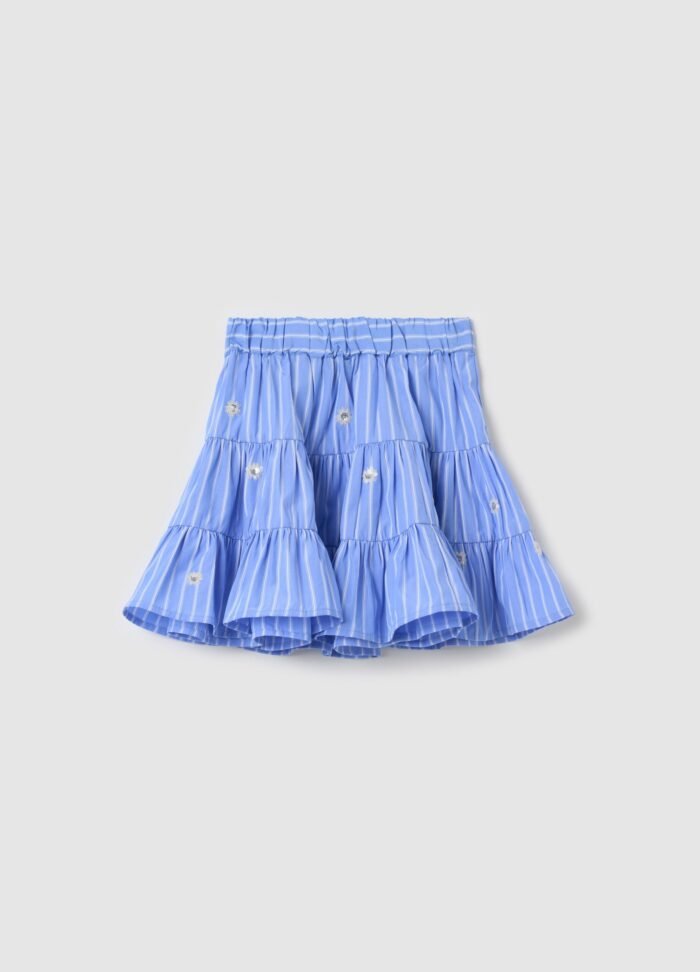 ⁦Girls' Striped Skirt – White & Light Blue⁩ - الصورة ⁦2⁩
