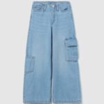 Girls' Denim Cargo Trousers – Light Blue