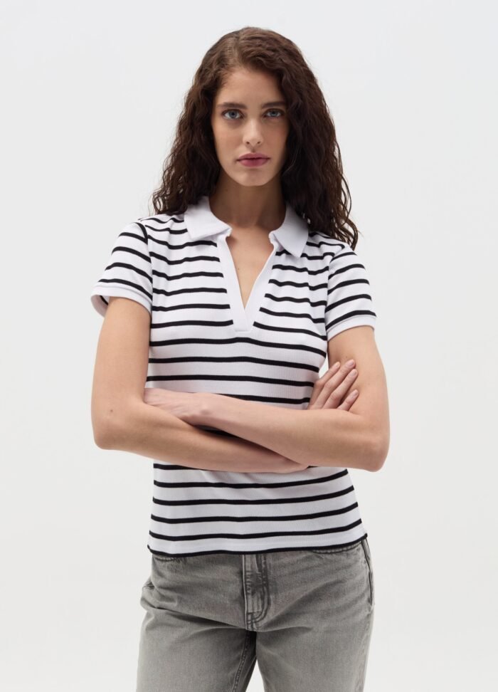 ⁦Women's Striped Polo Shirt – Multicolour⁩ - الصورة ⁦2⁩