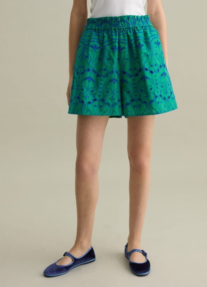 ⁦Women's Printed Shorts – Green & Blue⁩ - الصورة ⁦2⁩