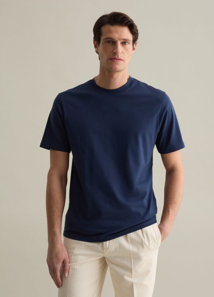 ⁦Men's Round-Neck T-Shirt – Blue⁩ - الصورة ⁦2⁩
