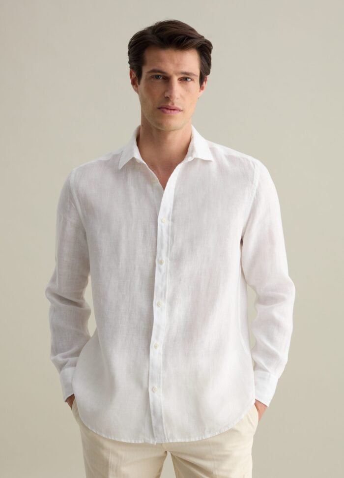 Men's Pure Linen Shirt – Optical White - Image 2