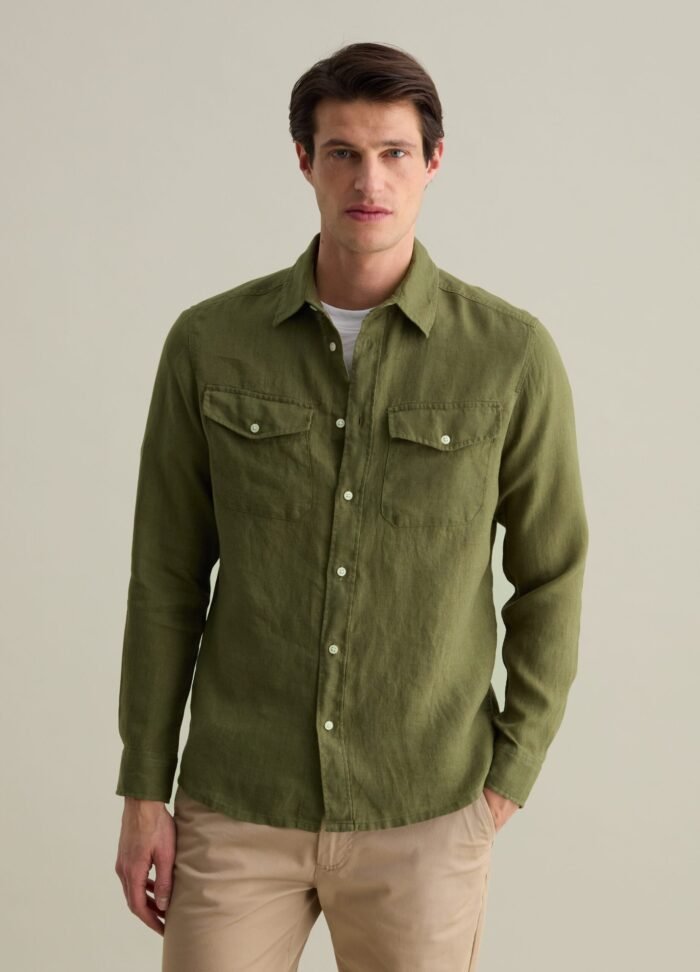 Men's Pure Linen Shirt – Green - Image 2