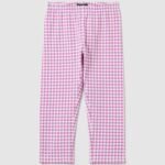 Girls' Checked Cropped Leggings – White & Pink