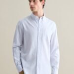 Men's Striped Linen-Blend Shirt – White & Light Blue
