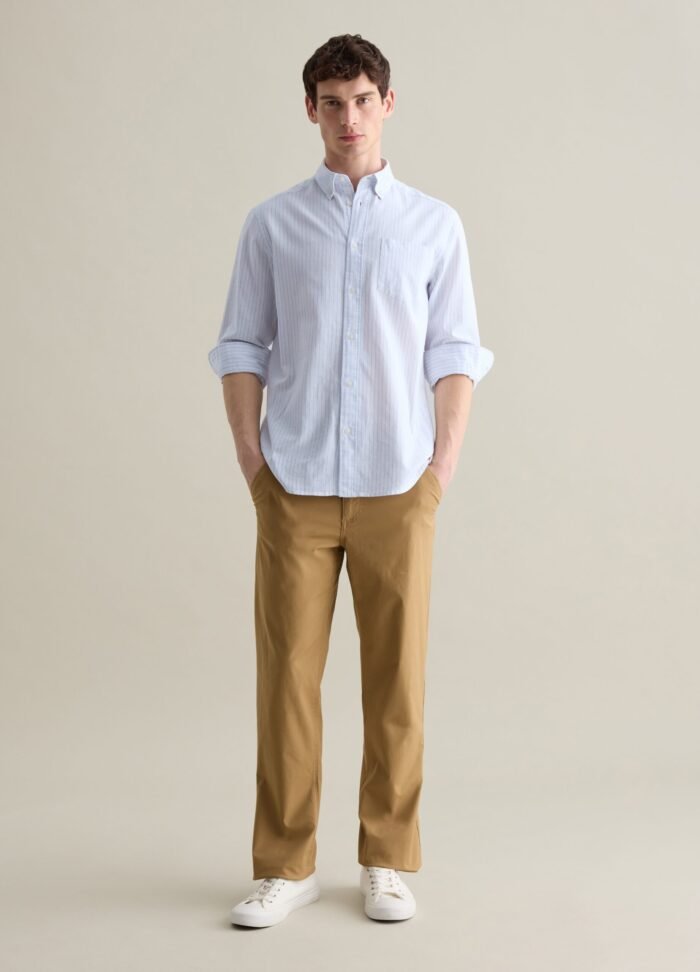 Men's Striped Linen-Blend Shirt – White & Light Blue - Image 2