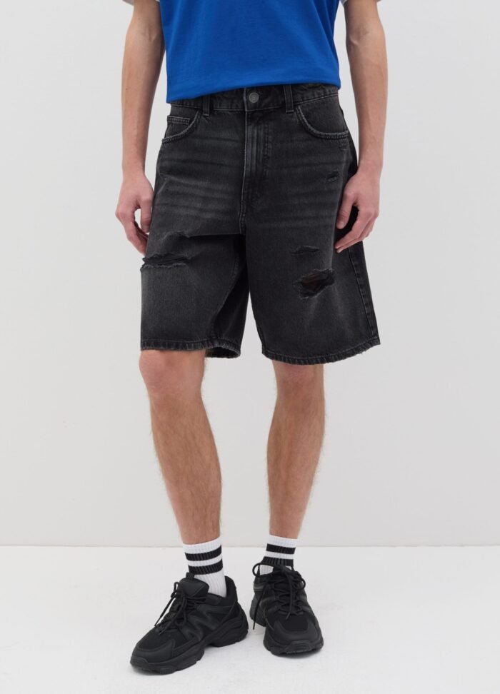 ⁦Men's Bermuda Shorts – Black Denim⁩ - الصورة ⁦2⁩