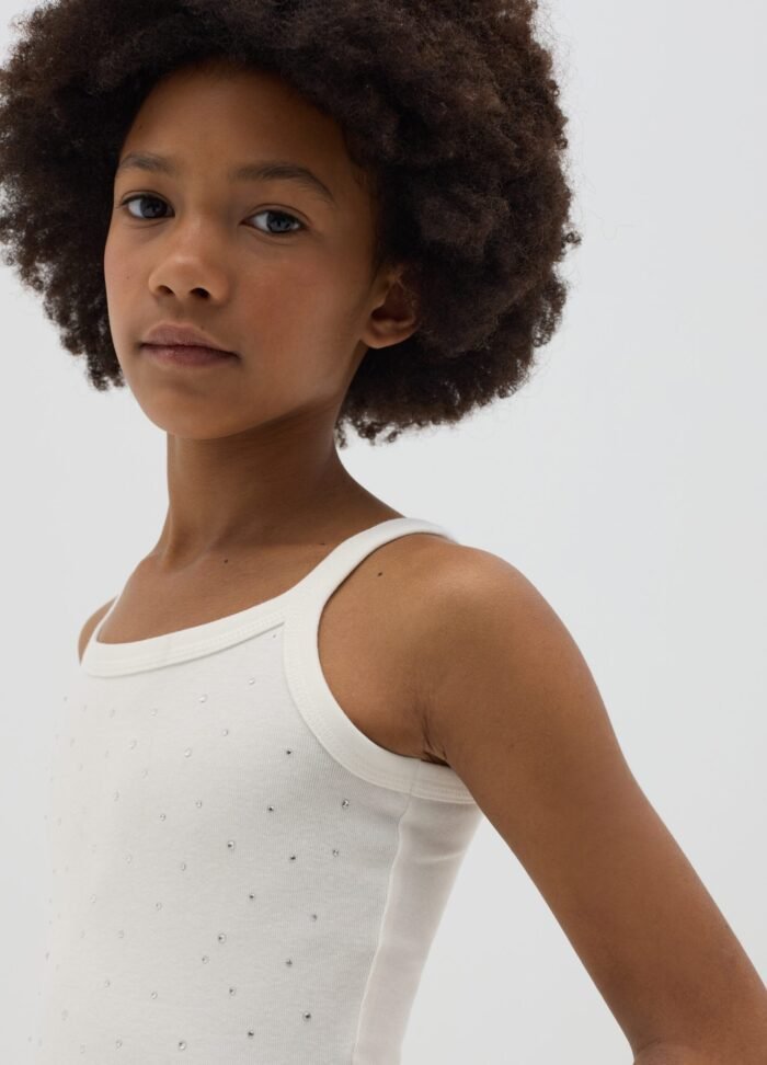 Girls' Ribbed Strappy Top – Snow White - Image 2