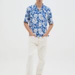 Men's Printed Shirt – White & Blue