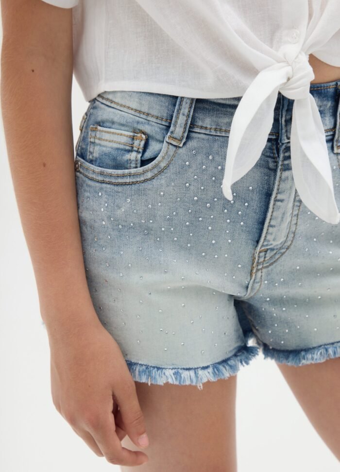 Girls' Shorts with Stripe – Medium Blue - Image 2