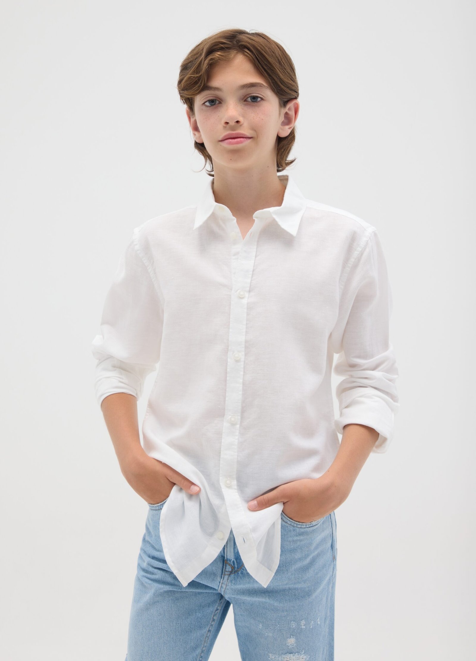 13909620.jpg Boys' Linen-Blend Shirt – Bright White - Image 1