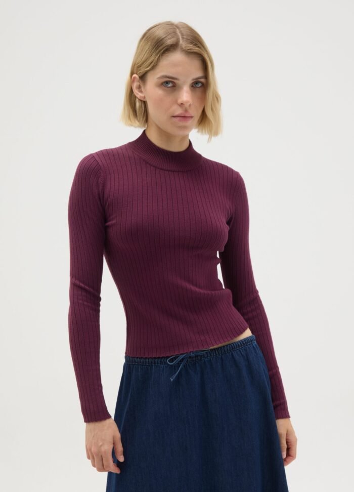 Women's Ribbed Mock-Neck Top – Fig - Image 2