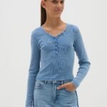 Girls' Button-Detail T-Shirt – Medium Blue