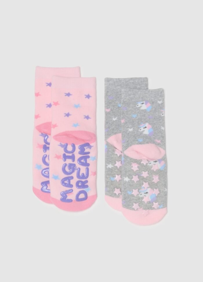⁦Girls' Anti-Slip Socks – 2 Pack, Multicolour⁩ - الصورة ⁦2⁩
