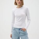 Women's Ribbed Long-Sleeve Top – Optical White