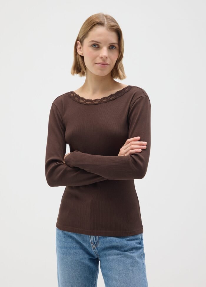 Women's Lace-Trim Long-Sleeve Top – Hot Fudge - Image 2