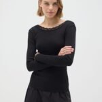 OVS Ls Top W/Lac Dark Black