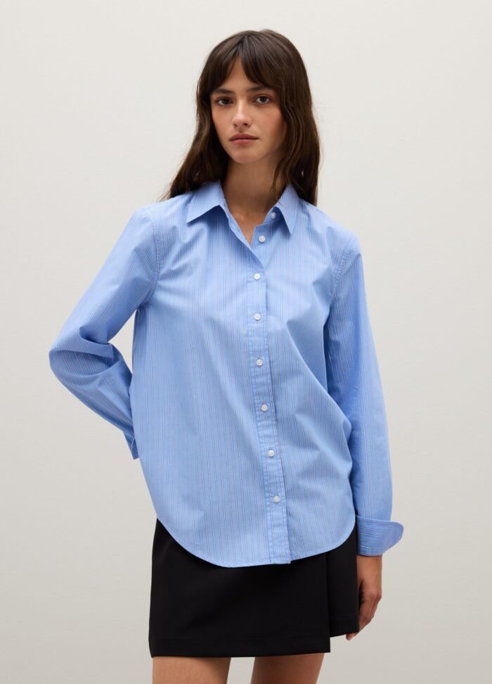 Women's Striped Poplin Shirt – Blue & White - Image 2