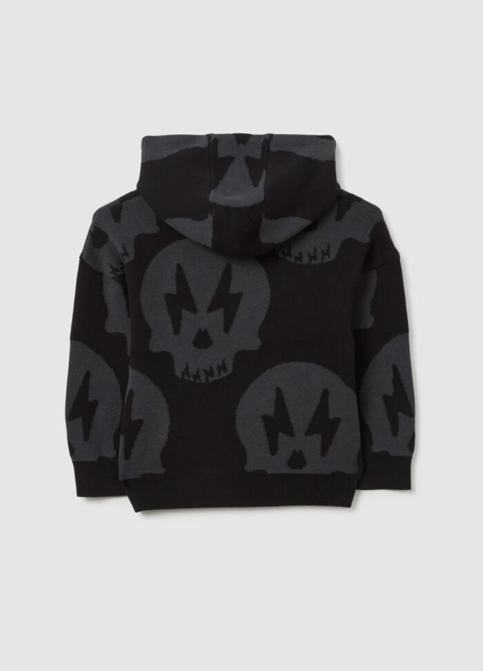 ⁦Boys' Hooded Jumper – Black & Grey⁩ - الصورة ⁦2⁩