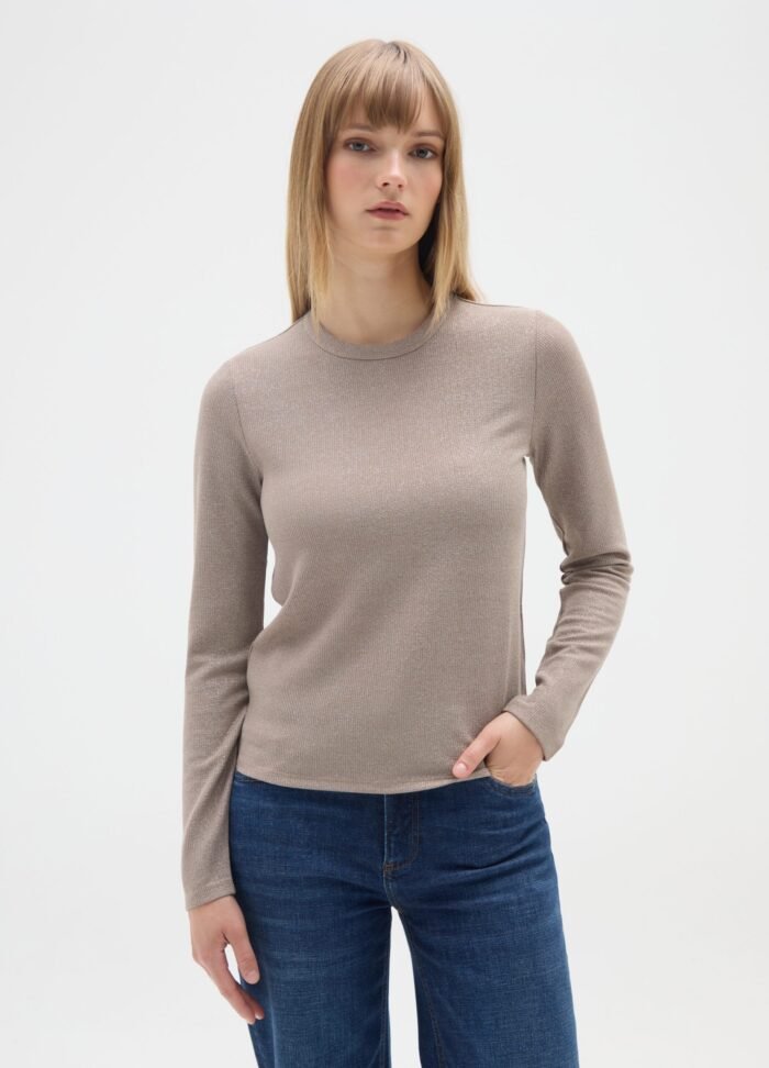 Women's Lurex Long-Sleeve Top – Beige - Image 2
