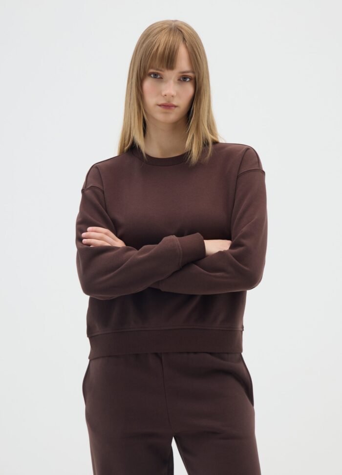 Women's Round-Neck Sweatshirt – Hot Fudge Brown - Image 2