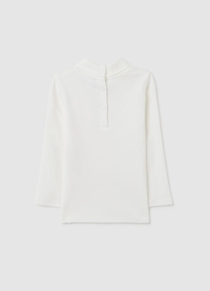 White baby t-shirt in 100% cotton with back-button fastening – detail view | Halla Fashion