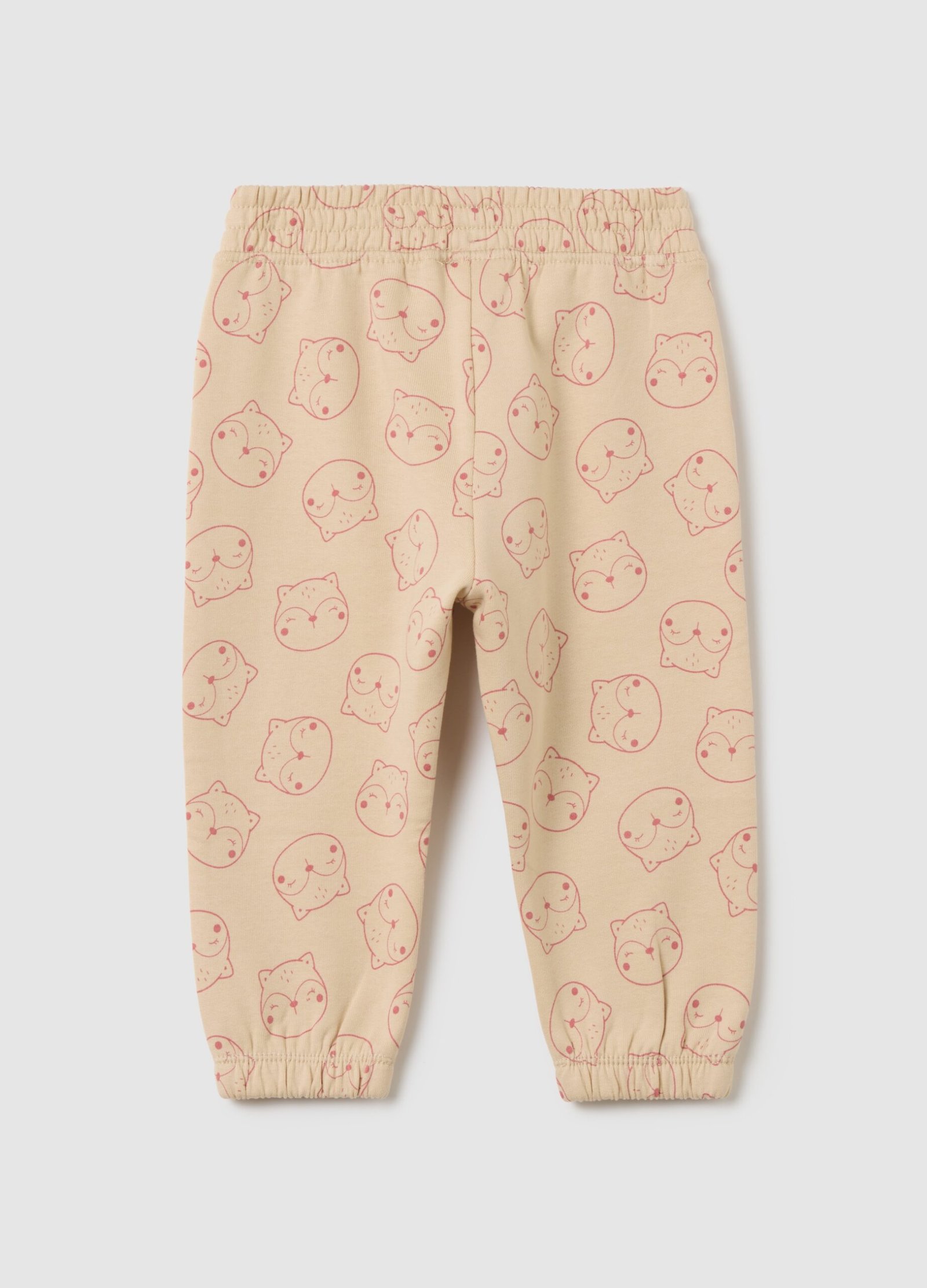 Baby Girls' Printed Joggers – Beige 2 Baby joggers in printed cotton with elasticated waist – detail view | Halla Fashion