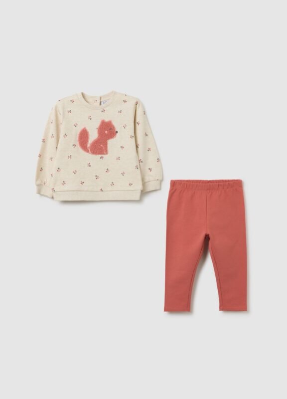 Baby girls' beige melange cotton jogger set – front view | Halla Fashion Iraq