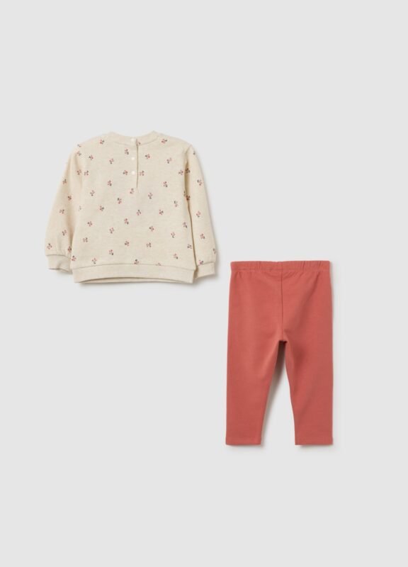 Baby two-piece jogger set in beige melange cotton – detail view | Halla Fashion