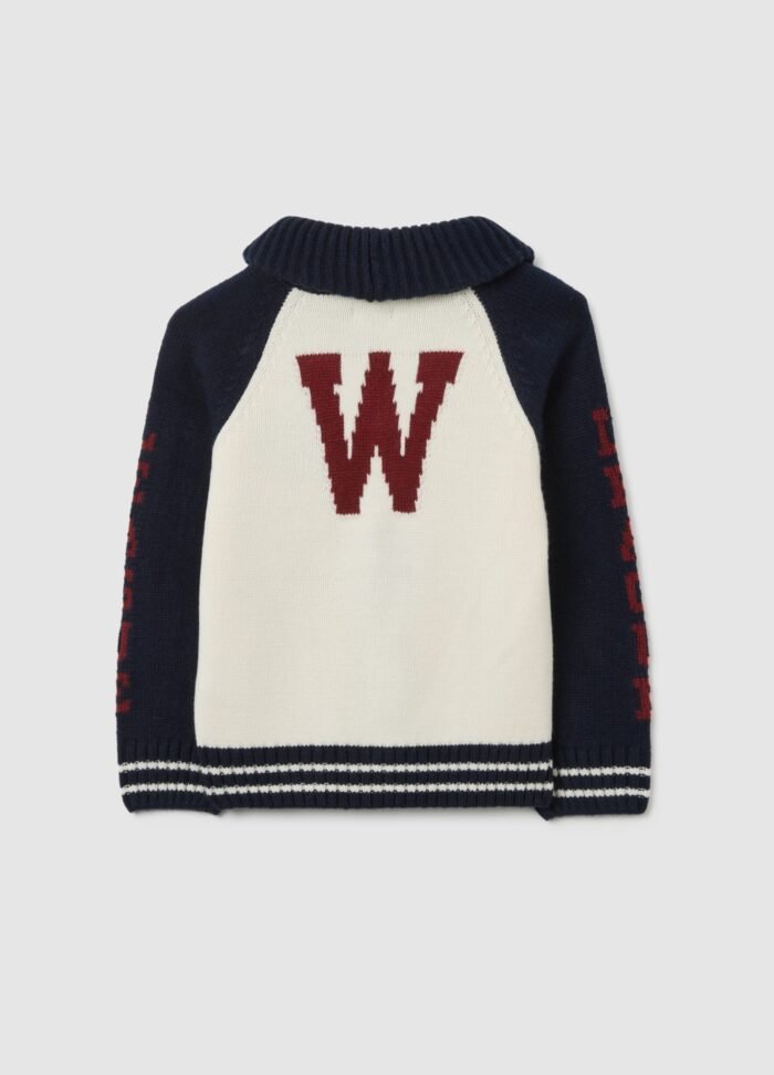 Boys' Knit Cardigan – Blue & White - Image 2