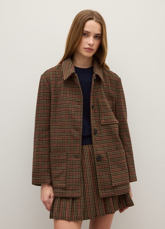⁦Women's Checked Blazer – Brown⁩ - الصورة ⁦2⁩