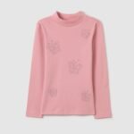 Girls' blush pink cotton mock-neck top – front view | Halla Fashion Iraq