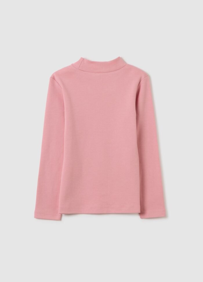 Girls' mock-neck top in 100% cotton, blush pink – detail view | Halla Fashion