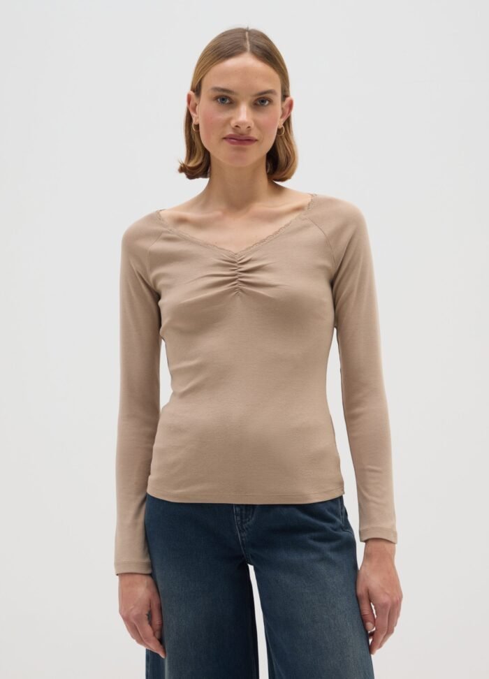Women's Lace-Trim Long-Sleeve Top – Savannah Tan - Image 2